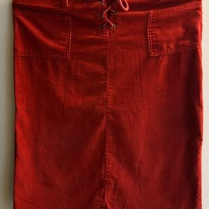 Brick Red Lace-Up Women's Corduroy Skirt